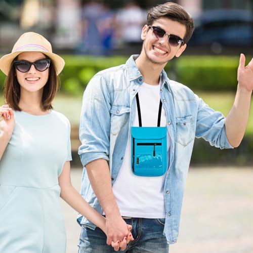 Image of RFID Blocking Travel Neck Wallet Pouch with RFID Blocking Sleeves, Travel Neck Pouch Passport Holder Keep Your Cash, Credit Card for Women & Men - LightBlue