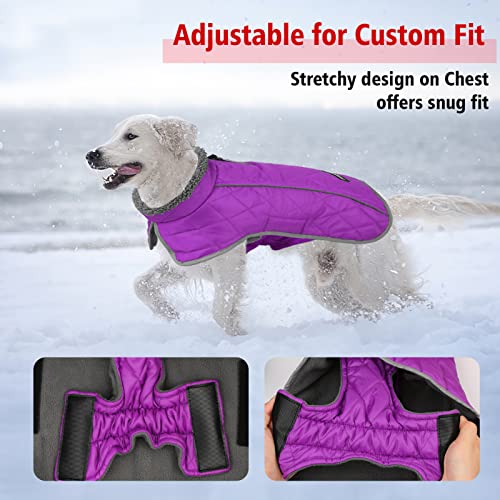 Image of Fragralley Dog Coat Small, Waterproof Dog Jacket with Warm Fleece Lining, Adjustable Reflective Dogs Winter Coat, Turtleneck Pet Coats for Cold Weather (Purple S)