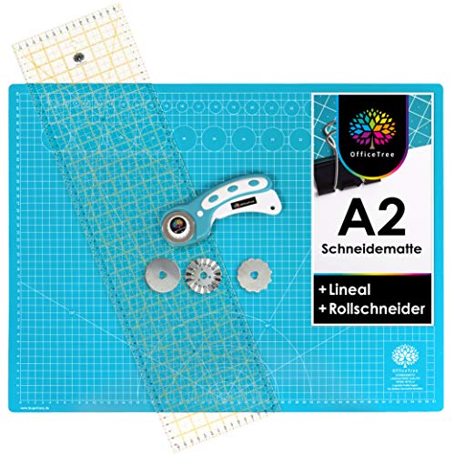 OfficeTree® Set snijmat A2 60x45 cm + rolmes + liniaal 60x16 cm - voor professionele snijwerkzaamheden