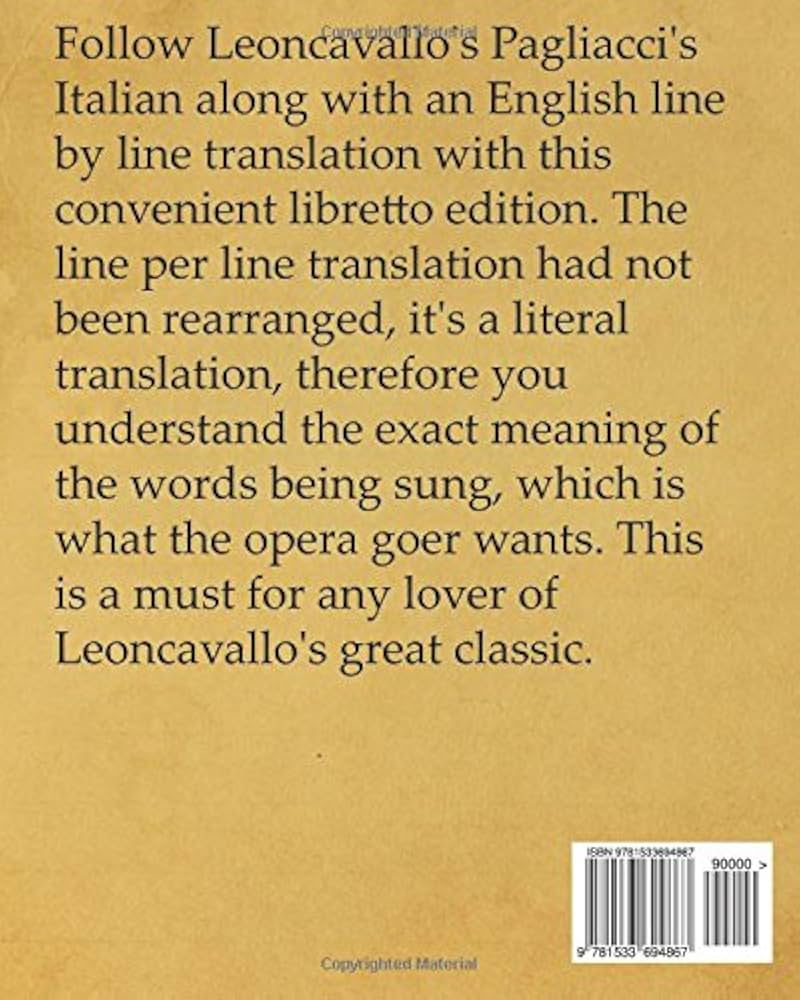 Pagliacci Libretto (Italian and English Edition