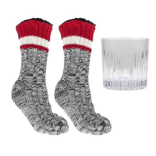 Mens Socks on the Rocks Gift Set | Bourbon Infused Slipper Socks & Tumbler | Grey