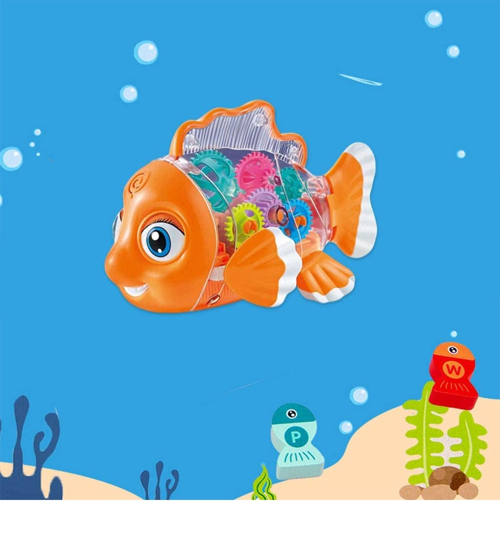Transparent Gear Fish Toy, Baby Lights Music Light Fish Toy, Newborn Musical Early Educational Toy, Ideal Fish Toy for Floor Play, Swimming Pool Kids Bath Toys Birthday Christmas Gift