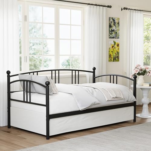 Image of Garvee Twin Daybed, Sturdy Metal Daybed with Arched Headboard and Steel Slat Support, Sofa Bed for Living Room Bedroom and Guest Room, Black