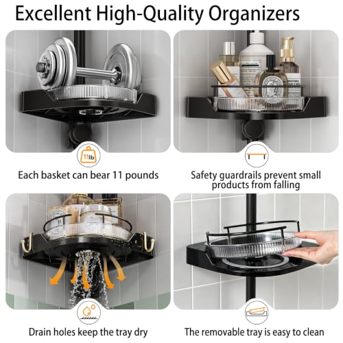 Image of 360 Rotating Corner Shower Caddy Tension Pole Organizer (Black)
