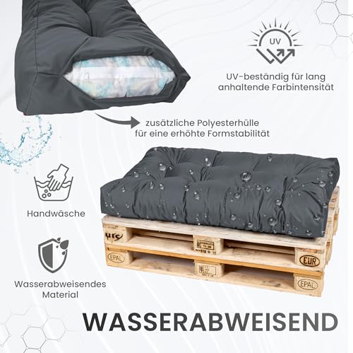 TexDeko® Garden Palettenkissen 120x80x18cm wasserabweisend UV - beständig In- & Outdoor Premium Sitzkissen gesteppt Palettenauflage für Europaletten Palettenpolster (Anthrazit)