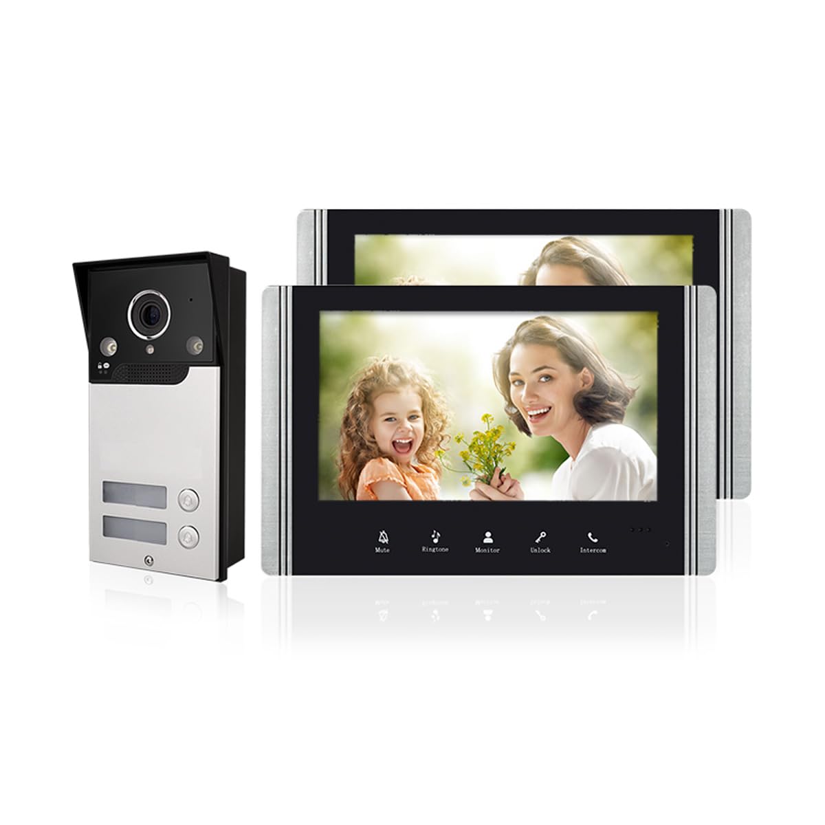 Videocitofono Cablato A 2 Unità Campanello, Videocitofono Collegato A 4 Fili Dotato Di Schermo LCD TFT 7 "Telecamera Di Visione Notturna Impermeabile Sbloccando Monitor Video Audio Bidirezionale
