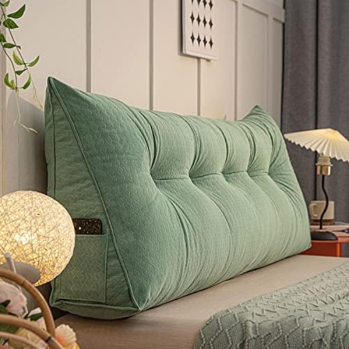 ZZYK Large Reading Wedge Pillow,Velvet Headboard Cushion Triangular Backrest,Solid Color Bed Rest Bolster Daybed Bunk Bed Dorm Cushion with Removable Cover,Green,31.5"/80cm