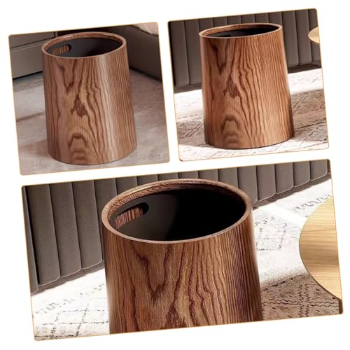 Caneca rectangular para basura con diseño madera rústica miniatura 3