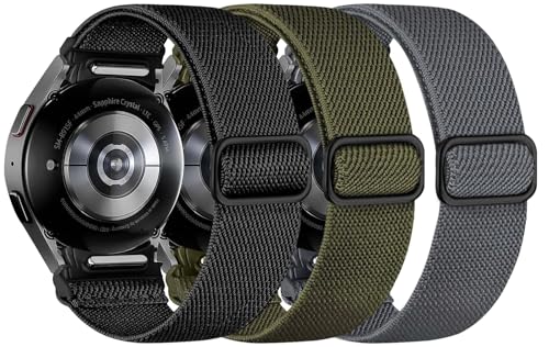 Chinber 3 Pack Compatible Samsung Galaxy Watch 7 6 5 4 FE Band 40mm 44mm/Galaxy Watch 6 4 Classic Bands 47mm 43mm 42mm 46mm, One Click No Gap Elastic Nylon Wristband