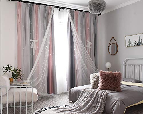 CoutureBridal Gordijn, ondoorzichtig, gordijn met inslagringen, gordijnen voor kinderkamer, slaapkamer, grijs, roze… - Afbeelding 3