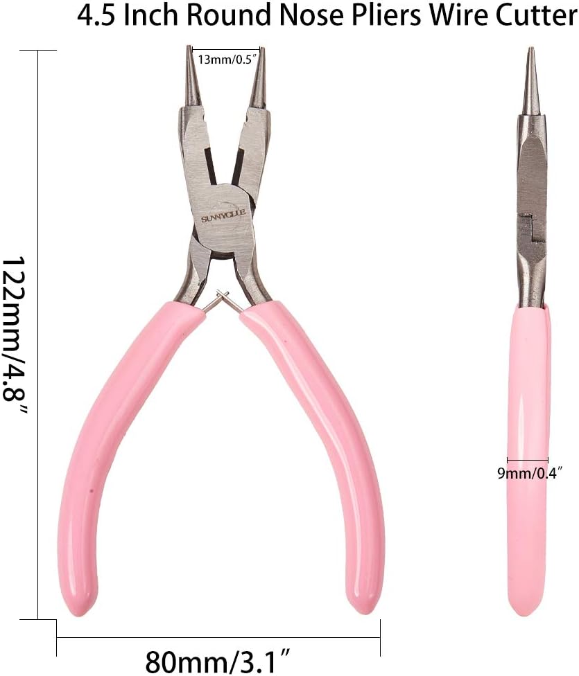 SUNNYCLUE 4.5 Inch Round Nose Pliers Wire Cutter 4-in-1 Mini Precision Pliers Wire Bending Side Cutter Tools for DIY Jewelry Making Pink - Image 2