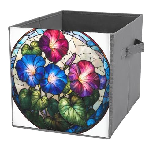 Jubonexis Cubos de almacenamiento plegables de tela decorativa con diseño de flores de la mañana, con asas para estantes, armario, 27 x 27 cm
