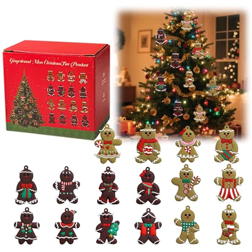 Decorazioni natalizie di pan di zenzero, 16 pezzi, a forma di omino di pan di zenzero, set con scatola regalo, decorazione da appendere per albero di Natale, decorazione per interni, casa, ufficio e