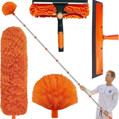 Genérico Kit De Plumero Telescópico De 6 M Con Palo Extensible Ajustable 1,5 4,9 M , Cepillo De Limpieza Telescópico Y Cabezal De Microfibra Para Techos, Ventanas Y Telarañas