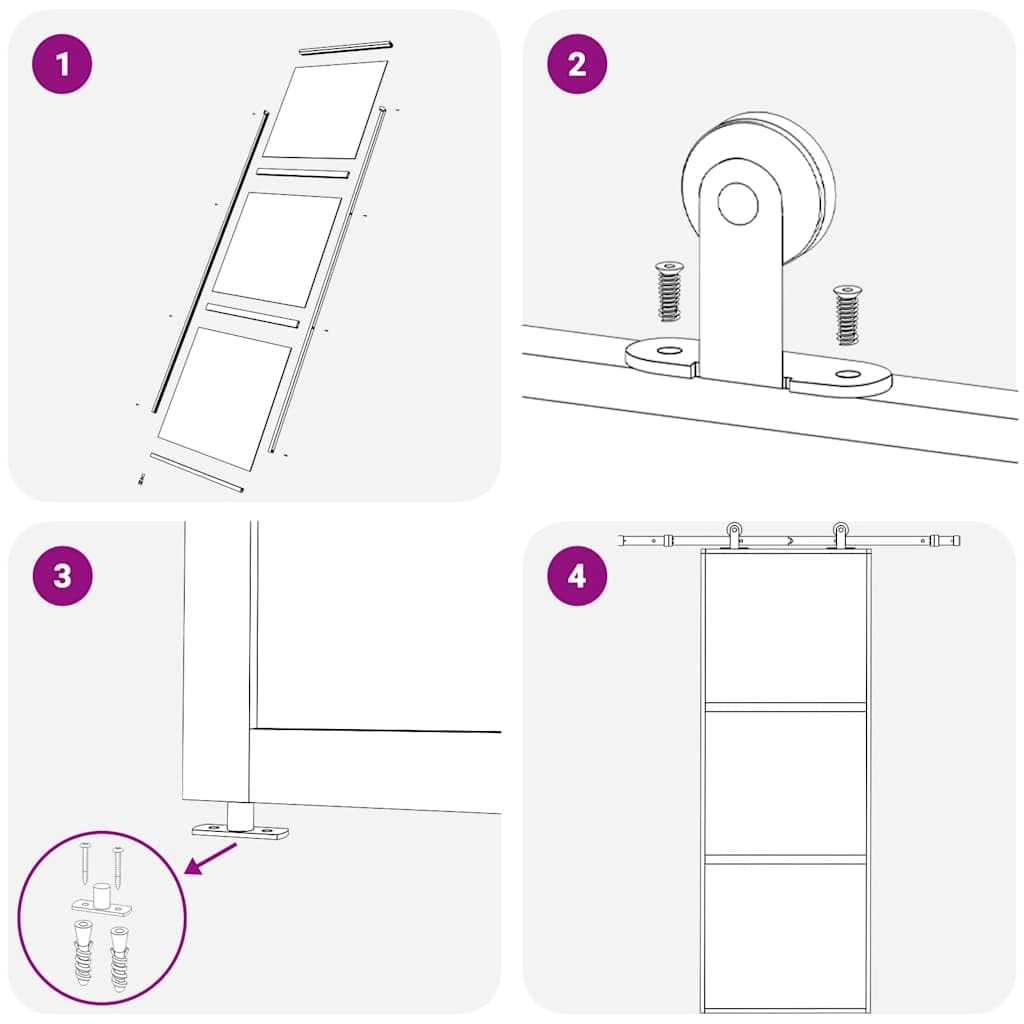 vidaXL Puerta corredera de 3 paneles ESG vidrio y aluminio negra 76x205 cm