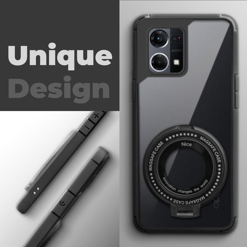 Image of Mr. Case Silicon Framed Transparent Back Cover for Oppo F21s Pro 4G with Holder Kickstand Function | Anti-Yellow, Shockproof, Scratch-Resistant - Black