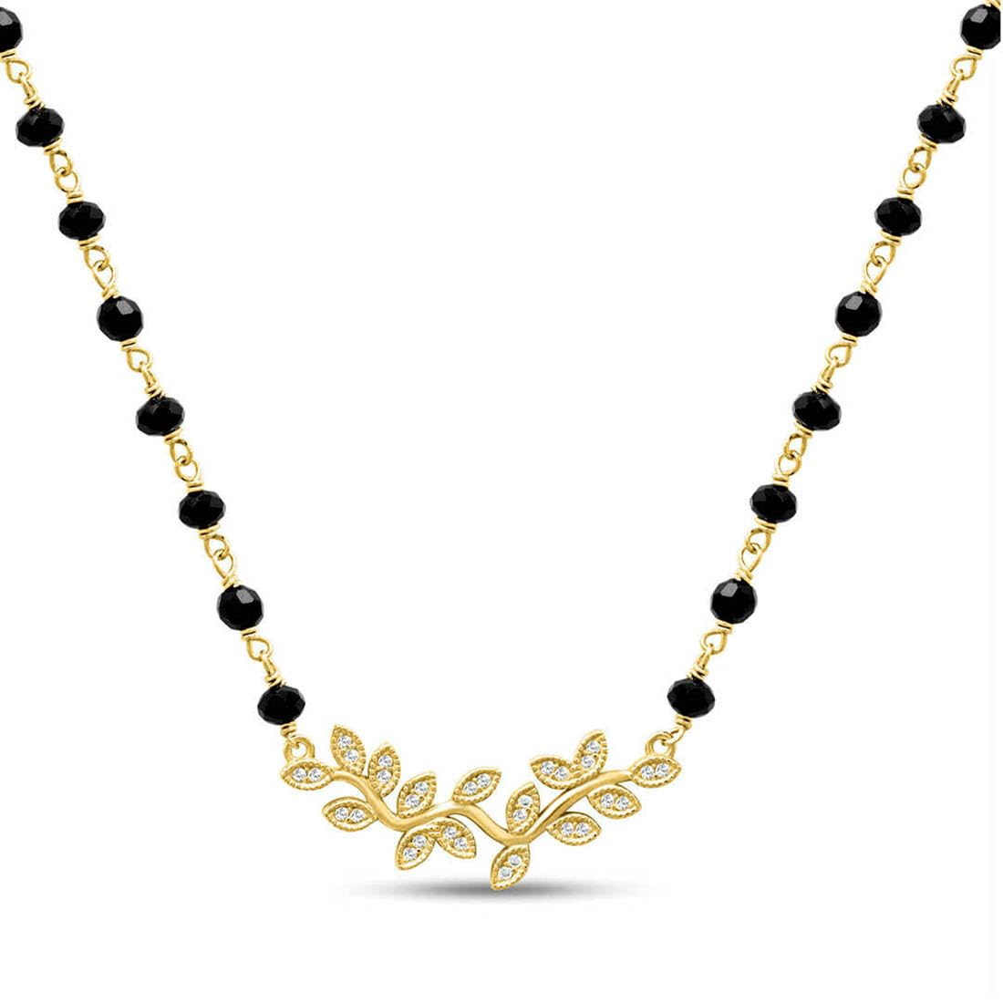 zavya 925 Sterling Silver CZ Modern Leaf Pattern Gold Plated Mangalsutra| Gift for Women | With Certificate of Authenticity and 925 Hallmark|Mother's Day-picture-37