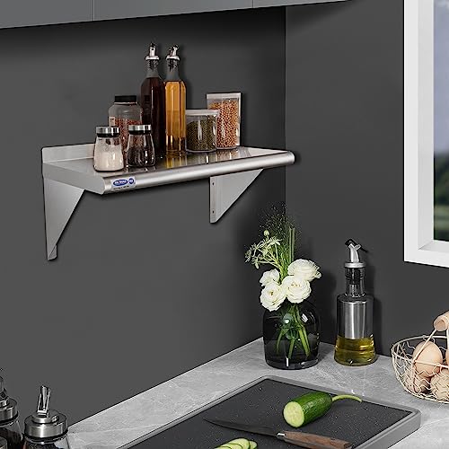 Image of HARDURA Stainless Steel Shelf 12 inch x 24 inch, 210lb Commercial Shelves Wall Mount Metal Shelving with Backsplash and Brackets for Kitchen, Restaurant, Laundry Room and Home