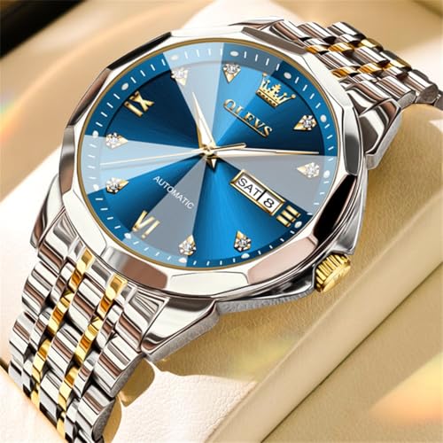 Image of OLEVS Watch for Men Automatic Classic Mechanical Watch Diamond Mirror Stainless Steel Dress Casual Waterproof Day /Date Calendar