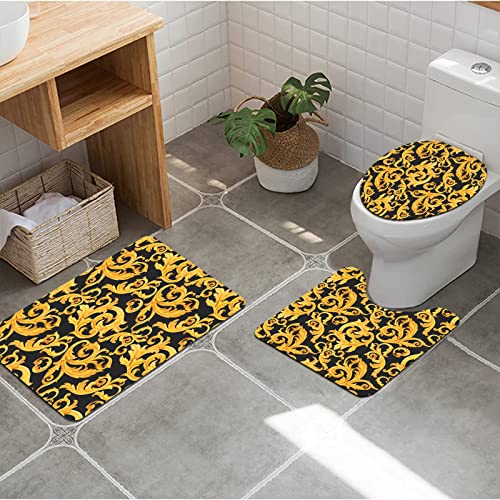 URSOPET Badezimmer Set, rutschfeste Badematte und WC-Vorleger-Set, Goldenes Barock-Rokoko-Ornament Reich weich…