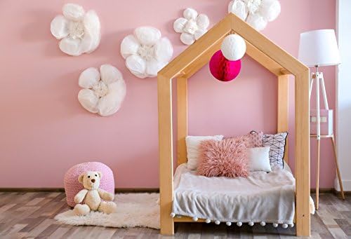 Baocicco 9x6ft Pretty Princess Bedroom Vinyl Backdrop Photography Background Pink Wall Wooden Floor Comfortable Bed Bear Doll Floriated Decorations Girls Birthday Party Girls Princess Portrait
