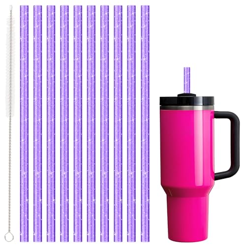Image of Replacement Straw for Stanley Cup 40 oz 30 oz 64 oz Tumbler, 10 Pack Long Reusable Color Straws with Cleaning Brush, Dishwasher Safe, Plastic Straws for stanley cup accessories Purple