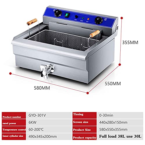 TreeSouth Catering 20L/30L Fritteuse Edelstahl Fritteuse 6000w Pommes-Frites-Maschine, 60~200°c, Intelligente Konstante… – Bild 3