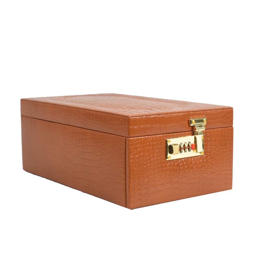 Stones Bridge Big Locker Leather Jewellery Box – Tan with Pouch, Mirror, Bangle/Earring Holders & Lockable Design for Elegant & Organized Storage