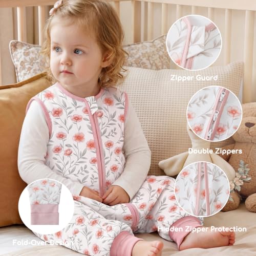 Image of Chilsuessy Toddler Sleep Sack with Feet 2-3 T, 1.0 TOG Cotton Baby Wearable Blanket with Legs, Sleep Bag Walker with 2-Way Zipper, Flower