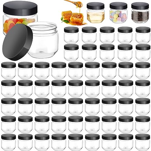 Tanlade 60 Pcs 3 oz Clear Plastic Jars with Lids Wide Mouth Mason Jars Mini Storage Containers Bulk for Herb Jelly Wedding Valentine Favors Shower Party Favors(Sleek Black)