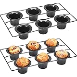 6 Cup Nonstick Popover Pan Muffin Cupcake Pan Yorkshire Pudding Pan Bakeware for Oven Baking (Black,2 Pcs)