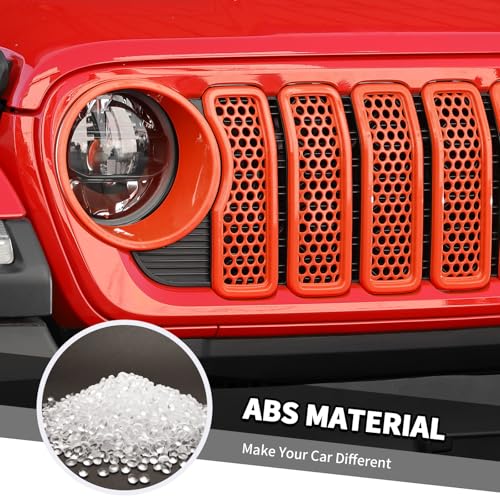 Image of 9PCS Headlight Cover & Front Grill Mesh Inserts Compatible with Jeep Wrangler JL JLU 2024-2025, NOT FIT JL Sport /Sport S (Orange)