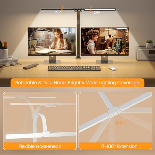 Image of SIBRILLE Upgraded LED Desk Lamp for Home Office with RGB, Rotatable Computer Desk Light with Remote, Tall Table Lamp with Clamp for Working, Dimmable Dual Head Task Lighting for Monitor PC, 22W