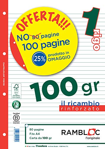Recambio Rambloc FSC 100 gr. 21 x 29 cm, 200 unidades. 1 regla.