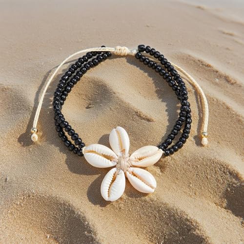 Image of Shell Anklets for Women Shell Beach Jewelry Accessories White Pink Black Flower Ankle Bracelet Summer Vacation Dress Outfits