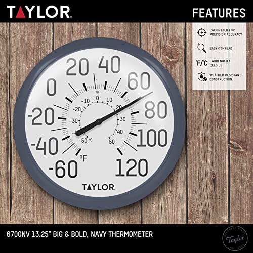 Image of Taylor Big & Bold Wall Thermometer, 13.25 Inch, Navy