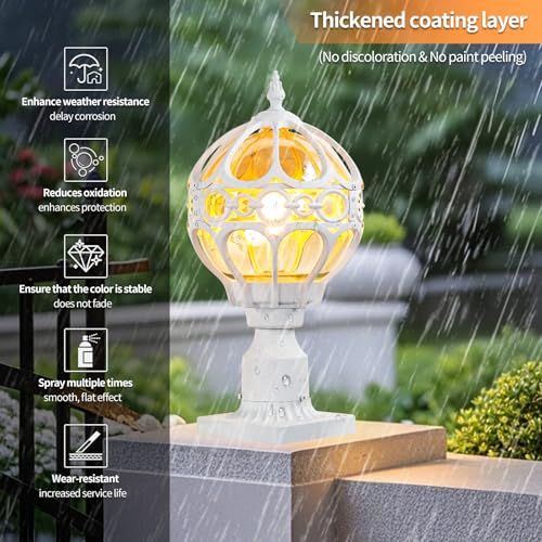 Image of White Outdoor Globe Post Lights, Exterior Waterproof Rustproof Sphere Outside Post Lamps Fixture, Farmhouse Aluminum Pillar Lantern for Porch House Pathway Fence Yard Garden Patio, No Sensor