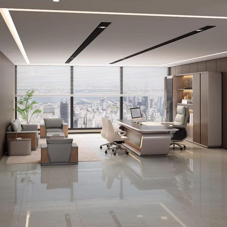 Image of Lakdi The Furniture Co Luxury Office Desk | Modern Director Table with Integrated LED Lighting | Curved Edge Design for Premium Executive Office - LDL-738