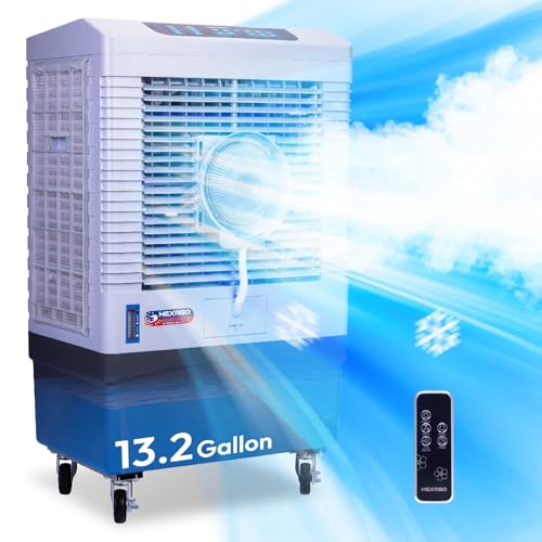 Image of Hexago 5000 CFM Evaporative Air Cooler, Swamp Cooler With Mist, 13.2 Gal Tank, Remote, 15H Timer, Oscillation, 3 Speeds, Portable swamp cooler for Garage, Patio, Commercial Use, ETL Safety Listed