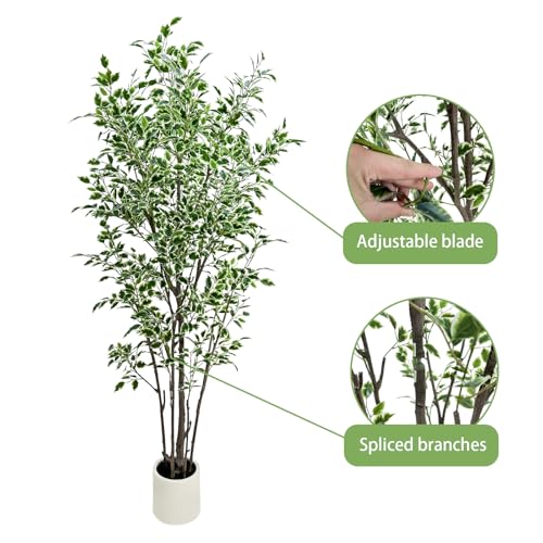 VIGGDA 7ft Artificial Ficus Tree with White Plastic Planter — view 4