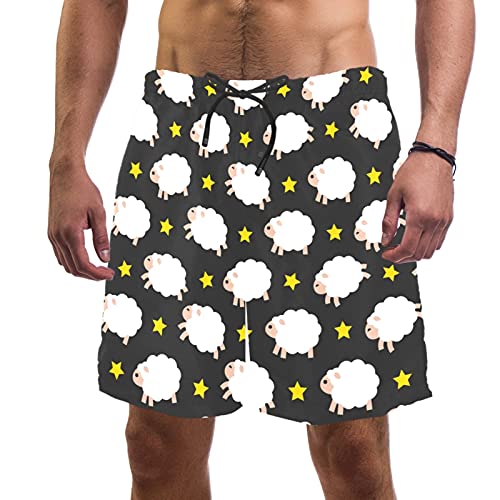 Short de bain pour homme à motif mouton et étoile avec 2 poches pratiques