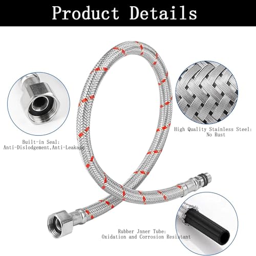 Homefantasy 2 Stück Anschlussschlauch Armatur G3/8 x M10,Geflochtener Edelstahl Panzerschlauch, Flexschlauch Verlängerung, Wasserhahnschlauch für Badezimmerküche