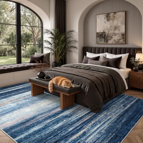 Stiio 8x10 Area Rugs for Living Room, Washable Abstract Navy Blue Carpet - image 3