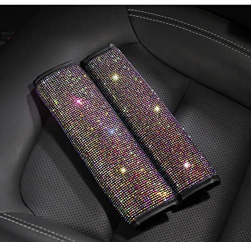 Evankin Auto 2PCS Colorful Bling Seat Belt Cover, Soft Leather Adult Shoulder Strap Covers Crystal Diamond Car Decor Accessories Seatbelt for Women Girls(Colorful)
