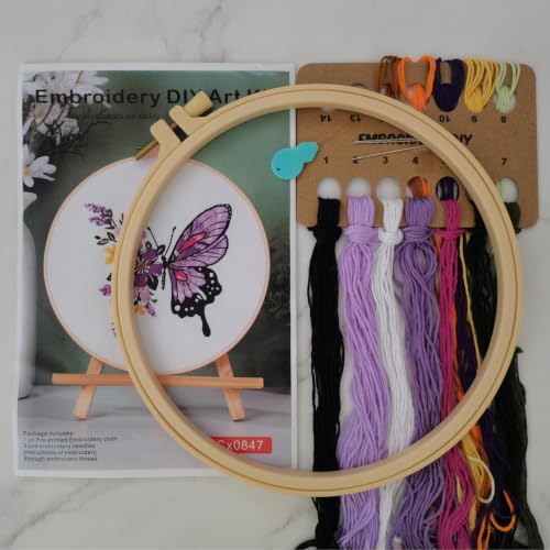 Image of Embroidery Starter Kit for Adult Beginner with Butterfly Flower Pattern