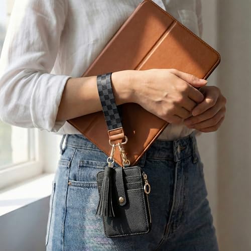Image of Stylish Wristlet Keychain Wallet for Women, Slim Zipper Credit Card Holder | RFID Blocking Wallet with Clear ID Window, Tassel, Lanyard and Gold Rings - Plenty of Storage in an Easy Carry Design