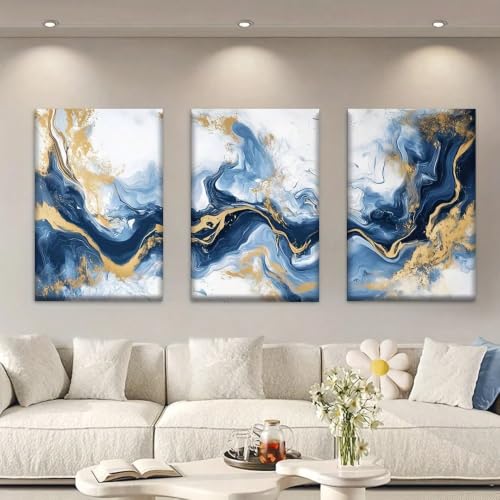 Toile murale marbré bleu doré déco salon chambre 30x45