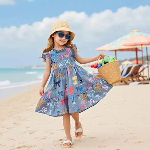 Little Bitty Girls Floral Dress Boho Ruffle Sleeveless Dresses Pleated Casual Swing Beach Sundress for Kids 2-7 Years3