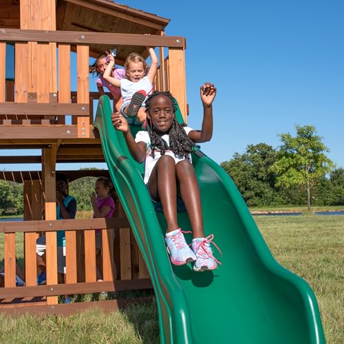 Backyard Discovery Woodridge Elite Cedar Wood Swing Set with Wave Slide, Clubhouse, Crawl Tunnel, Crow's Nest, Belt Swings, Trapeze, Rock Wall Ladder, Sandbox, Wrap-Around Porch, Deck, Outdoor Playset - image 8