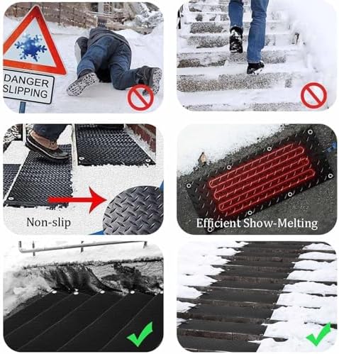 Electric Heated Driveway Snow Melting Mats, Non-Slip PVC Ice Melt Pad, Outdoor Heated Mats with Power Cord, Rubber Snow Melting Mats (55 x 500 cm)